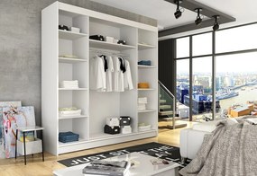 Posuvná šatníková skriňa LUKAS so zrkadlom, 250x215x58, biela mat