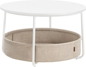 Kruhový konferenčný stolík so skladovaním, matná biela a kamelová hnedá farba