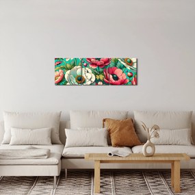 Obraz - Kvety na modrom pozadí (s hodinami) (90x30 cm)