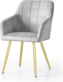 Sada štyroch jedálenských stoličiek LUXANO zamatové, sivé / zlaté nohy (4 ks)