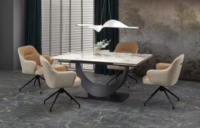 FERNANDO extension table, white marble / black