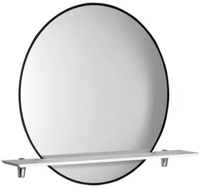 Sapho Sapho, SHARON LED podsvietené zrkadlo Ø 80cm s policou, čierna mat, 31255CI-01