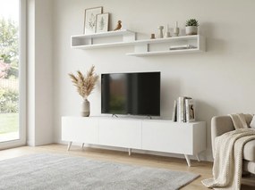 AKCIA TV stolík MIYA 150 cm s nástennou poličkou, biely II. akosť