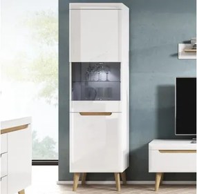 Vysoká vitrína Nordi, dub riviéra/biela lesk%