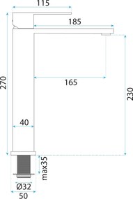Rea Hunter, vysoká umývadlová batéria h-270 mm, brúsená oceľ, REA-B6681