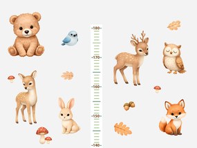 Metr veselá zvířátka z lesa textilní prelepiteľné nálepky na stenu výška 160 cm