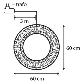 Vianočné závesné svetlo Veniec strieborný 60cm vr. LED IP44 - Nawa