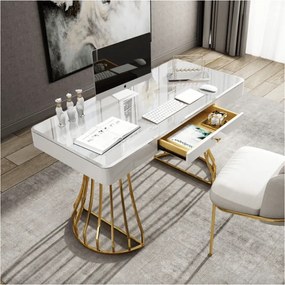 PISACÍ STÔL SCARLET BIELY LESK + ZLATÝ