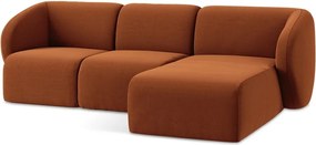 Zamatová rohová pohovka v terakotovej farbe (pravý roh/s leňoškou) Lani – Makamii