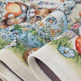 VEĽKONOČNÝ GOBELÍNOVÝ OBRUS BUNNY 140X180 CM VZOROVANÁ