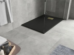 Mexen Hugo, obdĺžniková sprchová vanička SMC 100 x 70 cm, čierna, zlatá krytka, 42707010-G