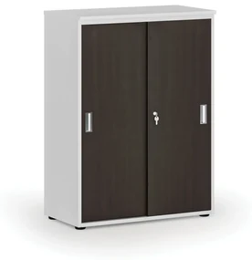 Kancelárska skriňa so zasúvacími dverami PRIMO WHITE, 1087 x 800 x 420 mm, biela/wenge
