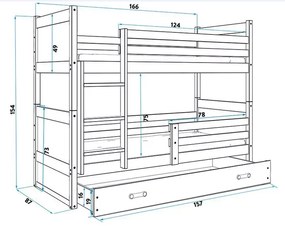 Poschodová detská posteľ RICO WHITE 80x160 cm