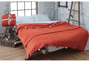 Fleecový pléd v tehlovej farbe 150x200 cm Pom Pom – Mijolnir