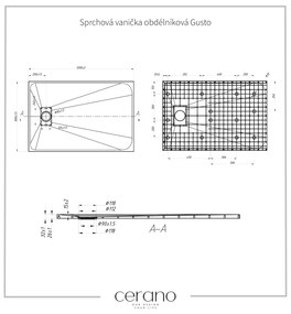 Cerano Gusto, obdĺžniková sprchová vanička 120x80x3 cm z minerálneho kompozitu, čierna matná, CER-CER-414635