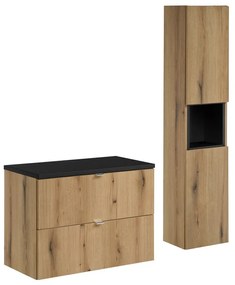 Kúpeľňová zostava Nova Oak I s doskou a skrinkami 80 cm dub evoke/čierna