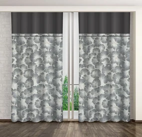 Elegantné dlhé závesy s očarujúcim vzorom listkov a čiernym lemom Dĺžka: 250 cm