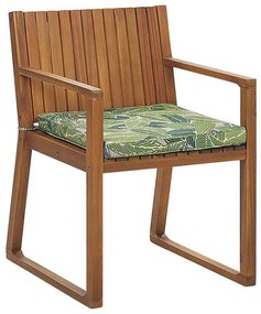 Záhradná jedálenská stolička z akáciového dreva s podsedákom s listovým vzorom zelená SASSARI Beliani