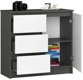 Komoda K80 JERRY 1D 3SZ grafitová / sivá, biela