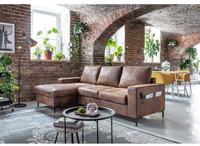 Hnedá rozkladacia rohová pohovka z imitácie kože Miuform Lofty Lilly Vintage, ľavý roh