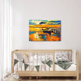 Obraz - Loďka pri západe slnka (90x60 cm)