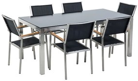 Záhradná jedálenská sada Grosso (čierna) (sklenená doska 180x90 cm) (čierne stoličky). Vlastná spoľahlivá doprava až k Vám domov. 1011750