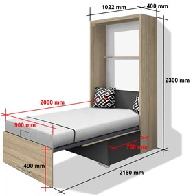 Nabytekmorava Sklápacia posteľ s pohovkou VS 21058P 200x90 farba pohovky: Červená, Typ farebného prevedenia: Orech lyon / dvere biele