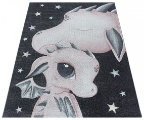 Detský koberec Funny drak, ružový / sivý