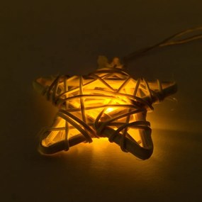 DECOLED LED světelný řetěz na baterie, bílé proutěné hvězdy, teple bílá, 10 diod, 2,8 m