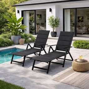 Set 2 ks polohovateľných relaxačných lehátok Avenberg RIVIERA, čierna