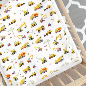 Goldea detské bavlnené obliečky do postieľky duo - nákladné autá a bagre s medovo žltou 110 x 125 a 35 x 55 cm