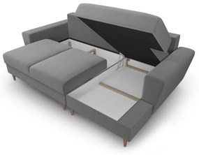 Svetlosivá zamatová rozkladacia/s úložným priestorom rohová pohovka (pravý roh/s leňoškou) Kyoto – Cosmopolitan Design