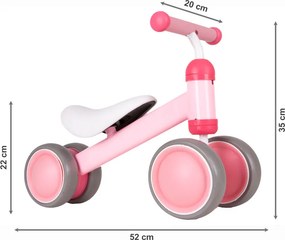 ECOTOYS odrážadlo pre deti 18–36 m, ružové, dvojité predné kolieska, blokáda riadenia