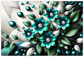Obraz - 3D tyrkysové kvety (90x60 cm)