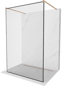 Mexen Kioto, sprchová zástena Walk-In 140 x 200 cm, 8mm sklo čierny vzor, medený matný profil, 800-140-002-65-70