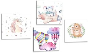 Set obrazov pre deti v jemných farbách - 4x 60x60