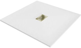 Mexen Hugo, štvorcová sprchová vanička SMC 100 x 100 cm, biela, zlatá krytka, 42101010-G