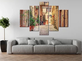 Gario Obraz s hodinami Stará cestička v Toskánsku - 5 dielny Rozmery: 150 x 70 cm