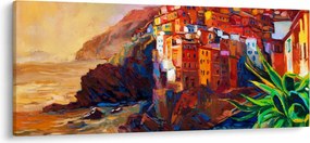 Obraz - Dedina na pobreží Cinque Terre, Talianska riviéra, moderný impresionizmus (120x50 cm)