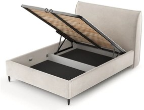 Krémová čalúnená dvojlôžková posteľ s úložným priestorom s roštom 140x200 cm Shell – Maison de Rêve