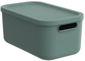 Úložný box, rovný s vekom, 12 l, matne zelený ALBU LIGHT, 40x24x18