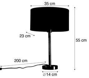 Stolná lampa mosadzná s oválnym zamatovým tienidlom s motívom listov 35 cm - Simplo