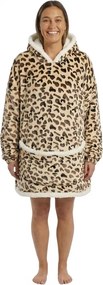 Baránková mikinová deka s rukávmi a kapucňou LEOPARD, krémová