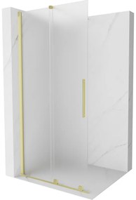 Mexen Velar, sprchová zástena s posuvnými dverami Walk-in 75 x 200 cm, 8mm sklo námraza, zlatá matná, 871-075-000-33-55