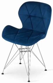 Zamatová jedálenská stolička Paris modrá so striebornými nohami