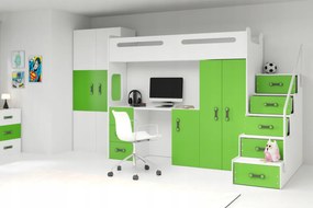 Interbeds MAX 4 poschodová posteľ 258x180 komplet + matrac + písací stôl + šatník zeleno-biela