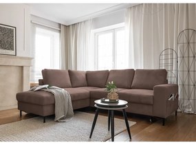 Hnedá menčestrová rozkladacia rohová pohovka (ľavý roh) Lofty Lilly – Miuform