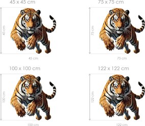 Tiger v skoku textilní prelepiteľná nálepka na stenu hárok 45 x 45 cm