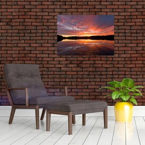 Sklenený obraz - Západ slnka nad jazerom (70x50 cm)