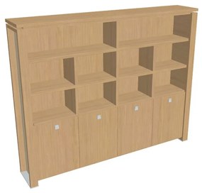 Vysoká skriňa Verno+ S 260 x 46 x 210 cm, s regálom, dub svetlý / vanilka